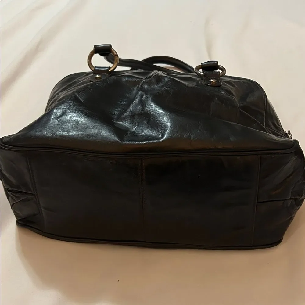 Etienne Aigner patent leather shoulder bag with silver hardware